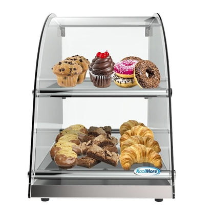 Pemberly Row 2-Tier Glass Bakery Display Case, Stainless Steel Base, Clear Tempered Glass, 20.4"H x 13.7"W x 23.6"D, Countertop Pastry Display for Muffins, Cookies, Donuts, Coffee Shop or Bakery Use