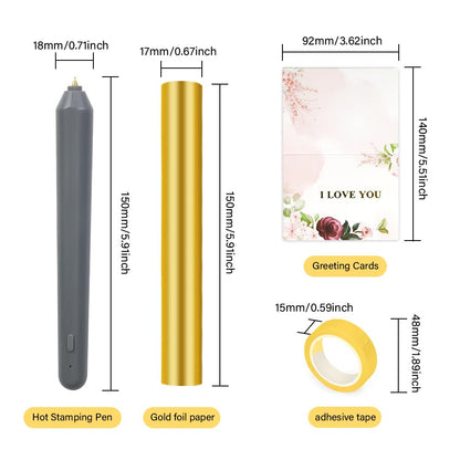 30PCS Hot Foil Embossing Stamping Pen Set Includes 1 USB Foil Quill Pen with 4 Size Metal Tips,5 Hot foil Rolls,20 Cards,1Adhesive tape for DIY Craft Embossing Scrapbooking Craft Stamping Project