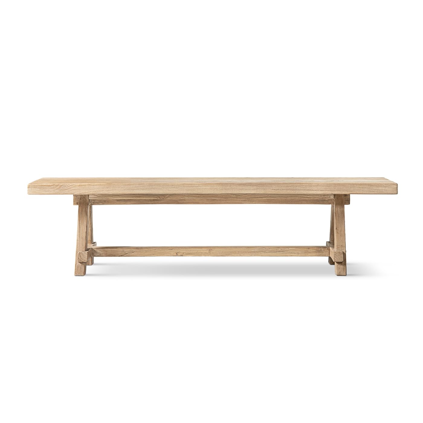 Jennifer Taylor Home Hawthorne 72” Reclaimed Elm Trestle Dining Bench, Heritage Light Natural Brown Reclaimed Elm