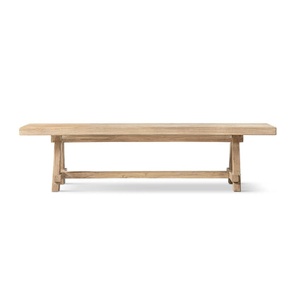 Jennifer Taylor Home Hawthorne 72” Reclaimed Elm Trestle Dining Bench, Heritage Light Natural Brown Reclaimed Elm