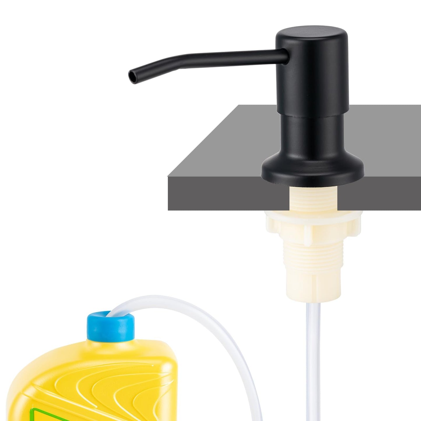 Husfunov Soap Dispenser for Kitchen Sink, Built in Sink Soap Dispenser (Matte Black), Countertop Dish Soap Dispenser Stainless Steel Pump with 47" Extension Tube kit, No Need to Frequent Refills