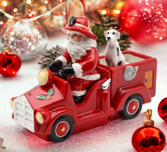 Cosmos Santa on Firetruck Salt and Pepper Set, 5.6-Inch Long