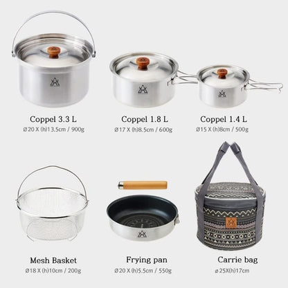 It likes KZ Premium camping outdoor Stainless Steel Clad Cook Set 6P