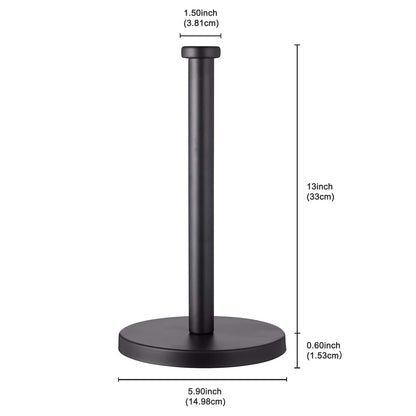 Black Standing Paper Towel Holder for Kitchen& Bathroom Countertop,Under Counter, Table Or BBQ, Standard or Jumbo-Sized Roll Paper (with Stainless Steel Base)