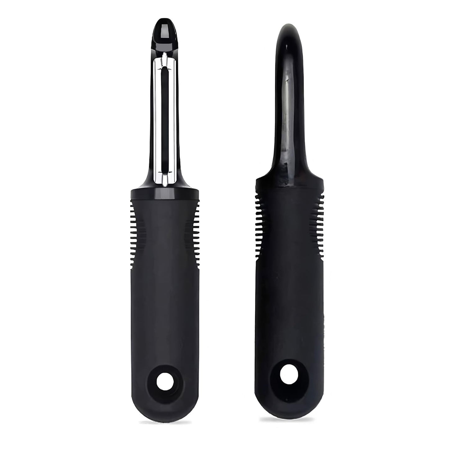 ANMIOU Swivel Vegetable Peeler with Non-Slip Ergonomic Handle, Rust-Proof Steel Blades, Built-in Potato Eye Remover, Plastic Blade Guard, Kitchen Peeler for Potato, Carrot, Apple, Veggie, Fruit, Black
