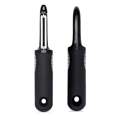 ANMIOU Swivel Vegetable Peeler with Non-Slip Ergonomic Handle, Rust-Proof Steel Blades, Built-in Potato Eye Remover, Plastic Blade Guard, Kitchen Peeler for Potato, Carrot, Apple, Veggie, Fruit, Black