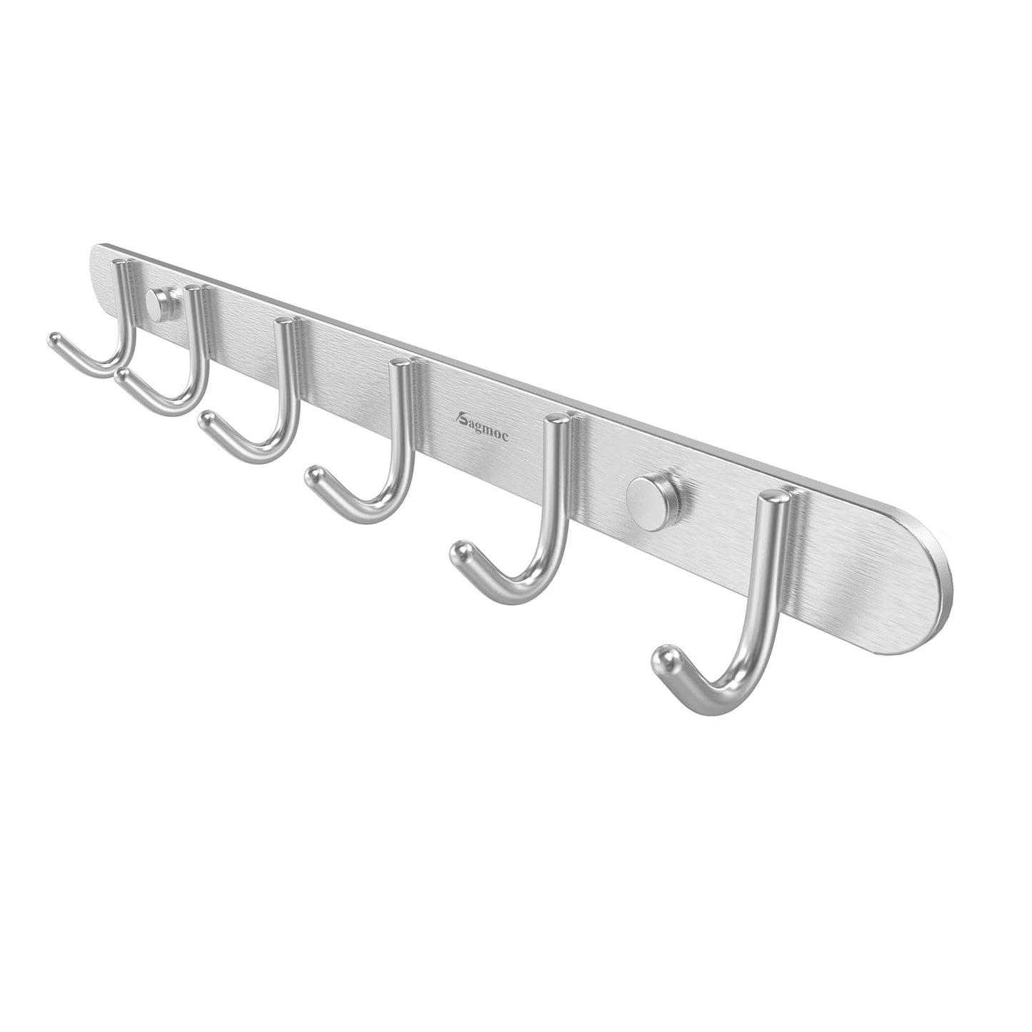 Coat Hook Rack Wall Mounted - Sagmoc Towel Hook Rail with 6 Round Hooks/16-inch/304Stainless Steel Brushed Nickel/Super Easy Installation/Rust and Water Proof/Perfect Home Storage & Organization