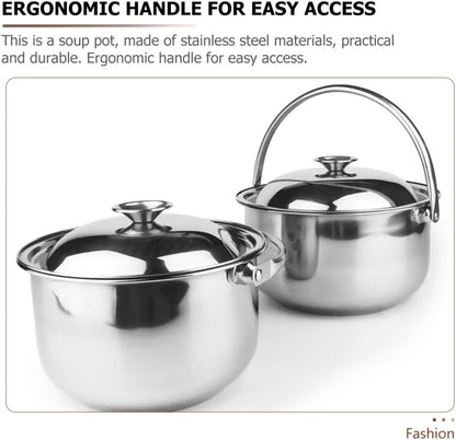 Hemoton 1.6L/1.5QT Stainless Steel Stockpot with Lid & Handle for Cooking Pasta, Soup, Stew