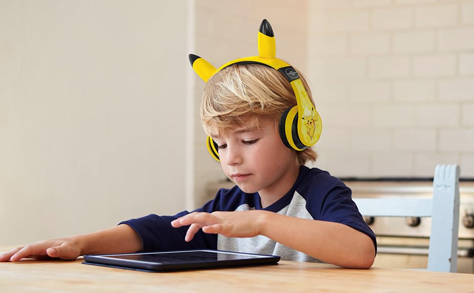 eKids Pokemon Kids Bluetooth Headphones, Wireless Headphones with Microphone Includes Aux Cord, Volume Reduced Kids Foldable Headphones for School, Home, or Travel,Yellow