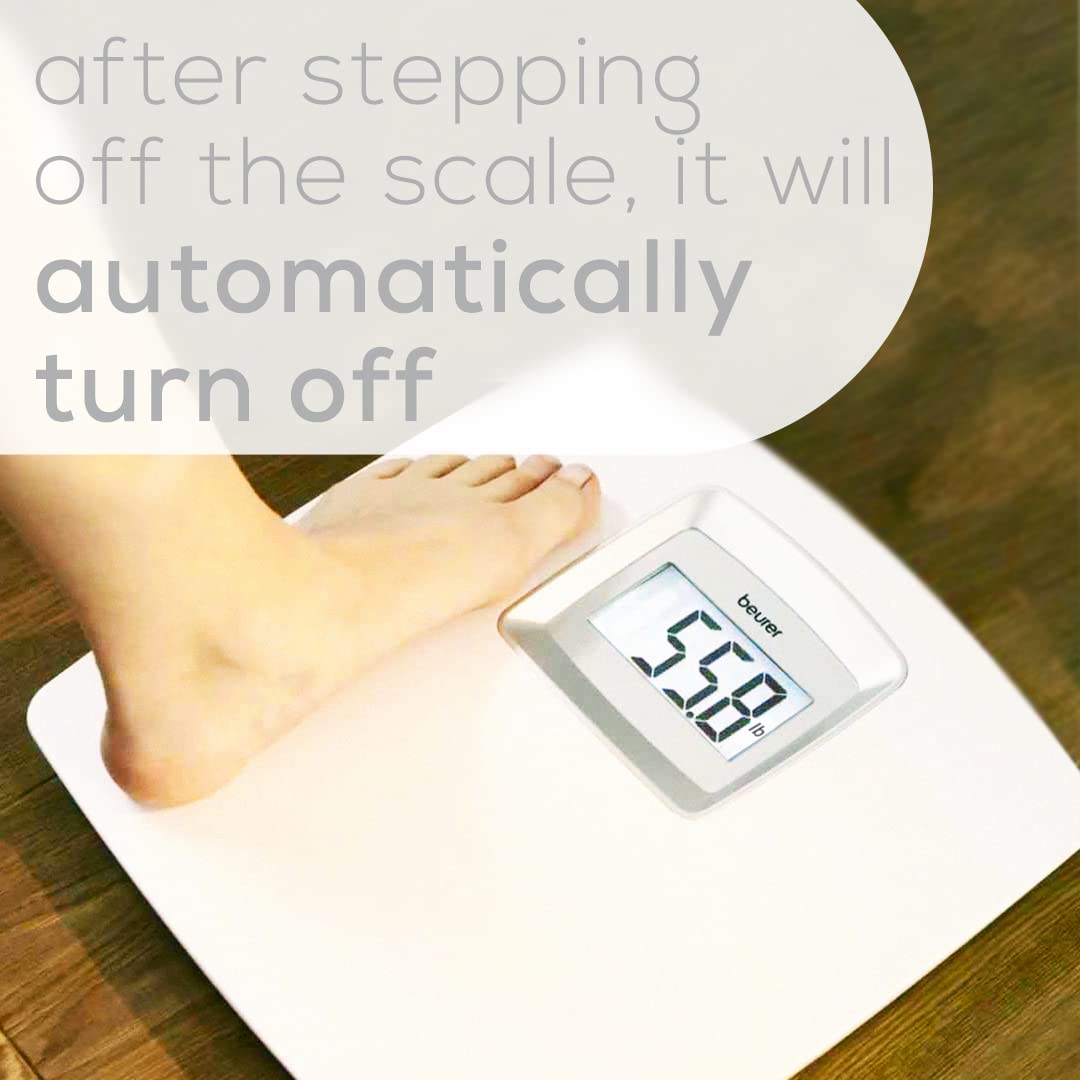 Beurer PS25 Digital Bathroom Scale for Body Weight – 400lb Capacity, Auto-Calibrate, XL Backlit Display – Glass, Precise and Accurate Body Scale