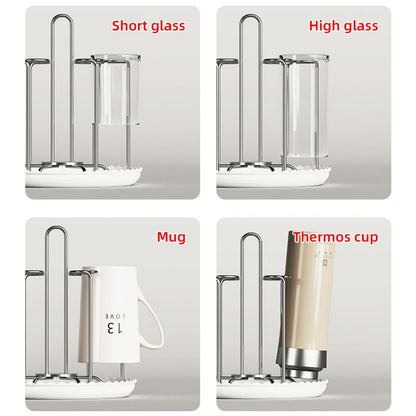 Chemlliy Cup Drying Rack Stand, Stainless Steel 6 Cups Mug Drying Rack Drainer Holder, Countertop Cup Rack Dryer for Glasses, Tumbler, Water Bottle