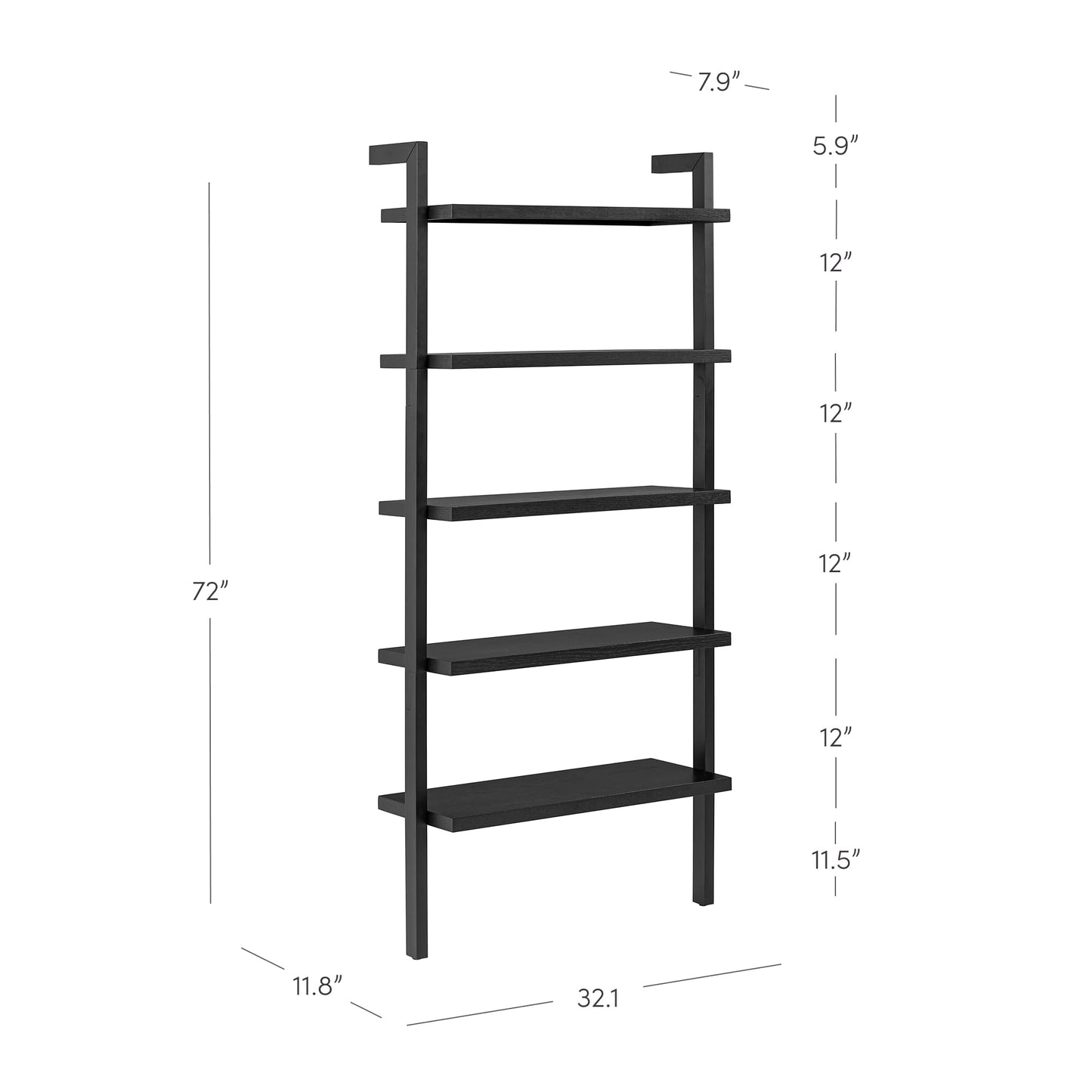 Nathan James Beacon Bohemian 5 Tier Bookshelf, Wall Mounted Bookcase, Solid Wood Bookshelf in Black Oak