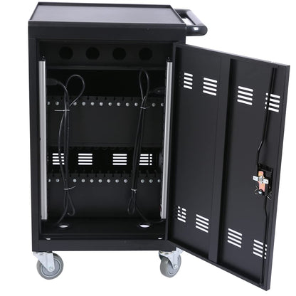 30 Device Mobile Charging Cart, Laptop Charging Cabinet, Mobile Cart, Locking Front and Rear Doors, Surge Protection, Easy Cable Management, Screen Size Up to 16.3 Inch for Classroom, Office Black