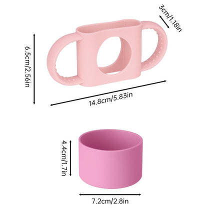 NiHome Silicone Double Handle & Boot for Owala Kids’ Tumbler 12oz 15oz, Easy to Install for Toddlers to Grip & Train, Shock-Absorbing Bottom Sleeve Drop Protection, Soft and Safe for Daily Use (Pink)