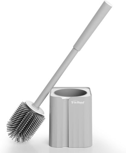 Toilet Brush and Holder Set, Silicone Toilet Bowl Cleaner Brush for Bathroom & RV Cleaning, Space Saving Design