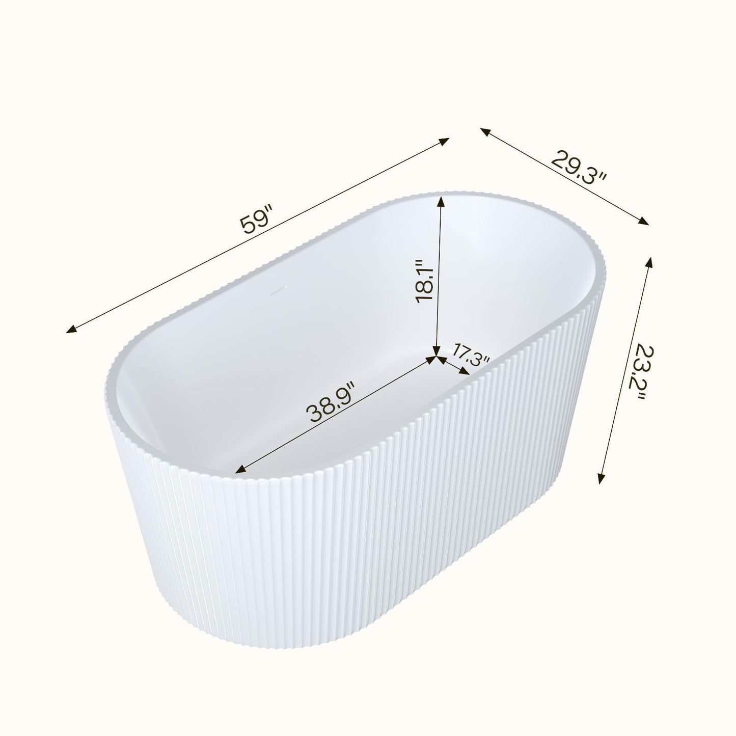 59'' Freestanding Bathtub, Deep Acrylic Soaking Tub with Non-Slip Base, cUPC Certified Modern Free Standing Tub, Chrome Drain, White Bath Tub for Bathroom Remodel and Spa-Like Comfort