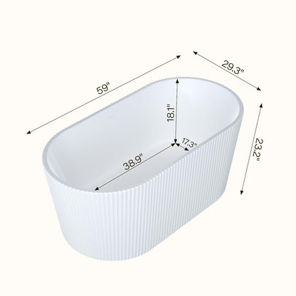 59'' Freestanding Bathtub, Deep Acrylic Soaking Tub with Non-Slip Base, cUPC Certified Modern Free Standing Tub, Chrome Drain, White Bath Tub for Bathroom Remodel and Spa-Like Comfort