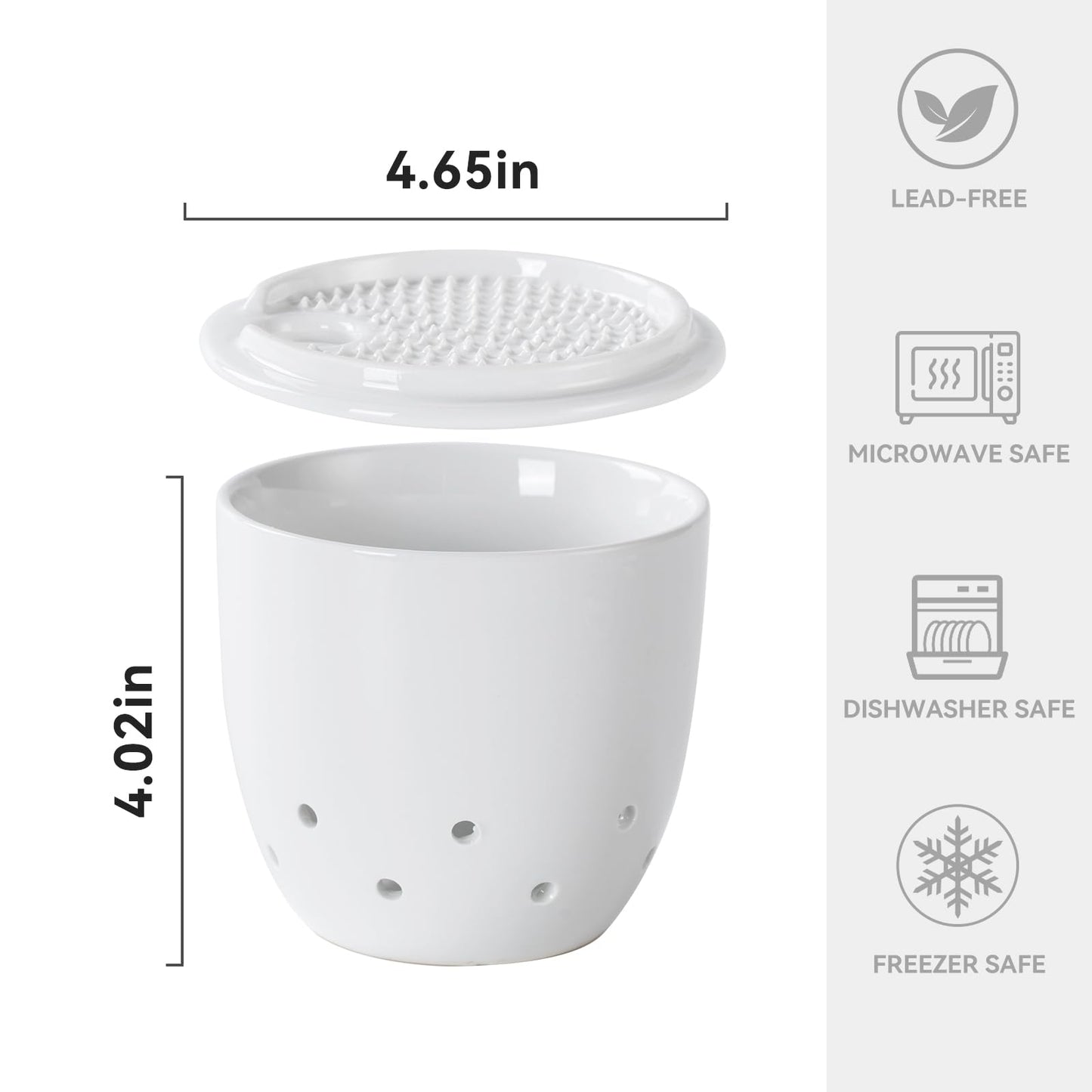 ABESTWARE Garlic Keeper with Lid, Garlic Holder with Ginger Grater, Ceramic Garlic Keeper, Modern Kitchen Countertop Organizer