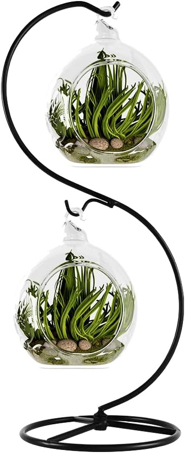 13 Inch Globe(5inch), (1, 13.8x5"Black) Unique Ornament Display Stand, Black Metal Ornament Hanger Stand, S-type Two