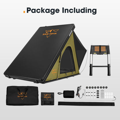 Sanhima Rooftop Tent Hard Shell - Hotham Lite Overland Aluminium Roof Top Tent 4.56" Slimline, w/Tri-Color LED Strip Light & 1.97” Thick Mattress, for Car SUV Truck Camping, 2-3 People (Army Green)