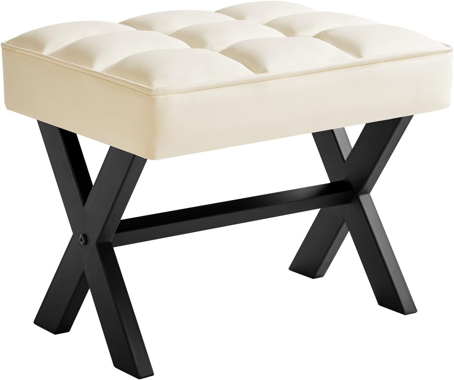 12" WBD012W IBUYKE Small H Footrest Stool, Square PU Foot Stool with Metal X-Leg, Multi-Use as Small Side Table, Step