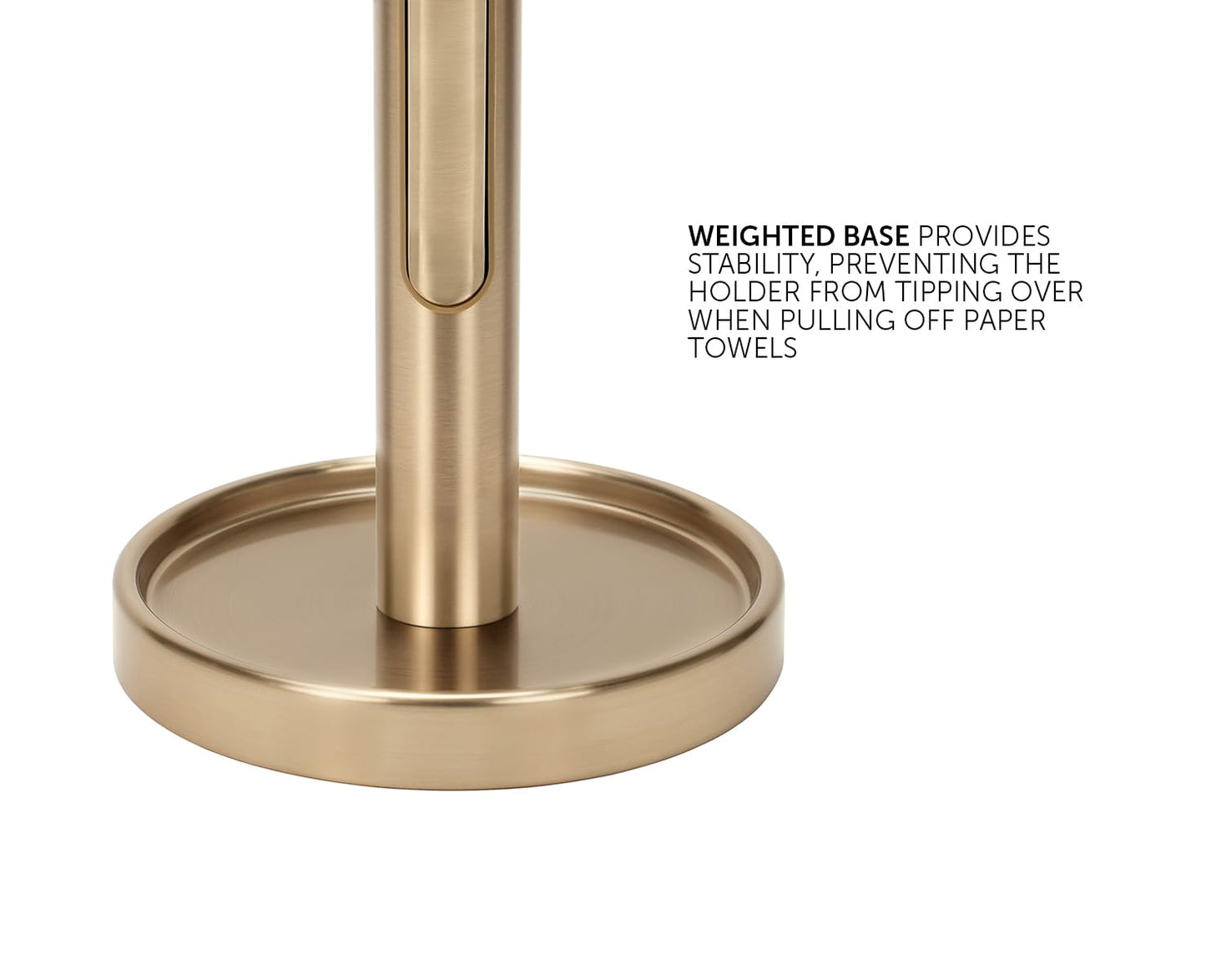 Ivilon Countertop Paper Towel Holder - Weighted Heavy Duty Steel Stand with Non-Slip Base for a Steady One-Handed One Sheet Tear - Fits All Rolls - Warm Gold