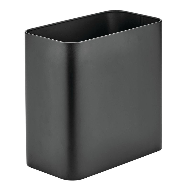 mDesign Small Metal 2.4 Gallon/9 Liter Trash Can Wastebasket Garbage Bin for Bathroom, Slim Rubbish Waste Bin Trashcans - Mirri Collection - Black