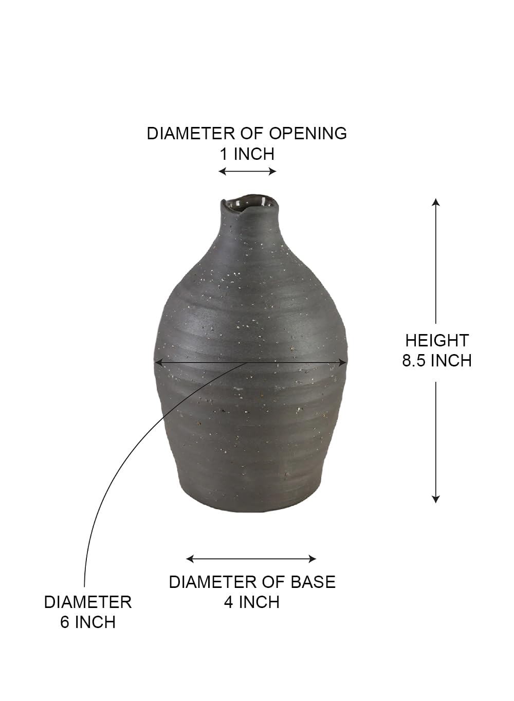 Serene Spaces Living Artisan Black Ceramic Vase – Aged Black Decorative Accent for Modern & Rustic Décor, Elegant Centerpiece for Shelves, Mantels, & Tabletops, 6" Diameter & 8.5" Tall, Pack of 12