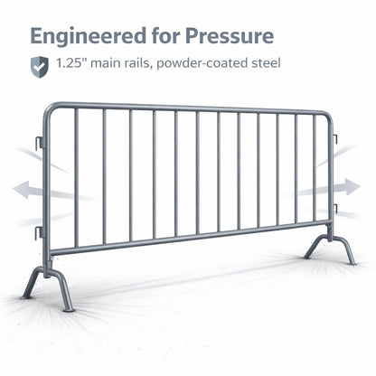 AdirPro 5 ft Crowd Control Barricade, 4-Pack | Interlocking Steel Barricade Fence | Heavy-Duty 16-Gauge Weatherproof Steel | for Events, Construction, Road Closure & Parking Lots