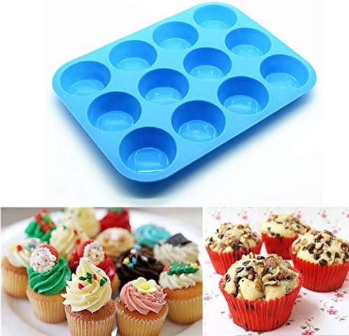 JEWOSTER 12 Cups Silicone Muffin Pan 2 Pack - Nonstick Silicone Molds for Making Muffin Cakes, Bread, Tart - BPA Free