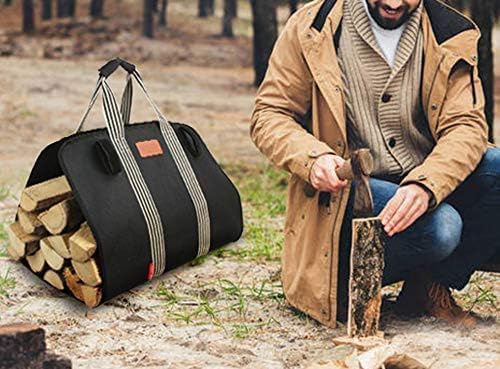 Heavy Duty Indoor Firewood Log Carrier Tote, Oxford Canvas Fabric, Foldable with Padded Handles, Large Capacity