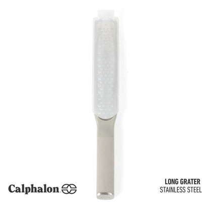 Calphalon Edge Stainless Steel Handheld Grater Lemon Zester W/Cover & Rubber Handle - Taupe