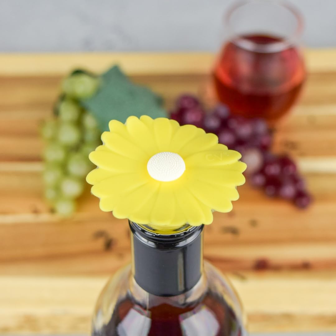 Charles Viancin Set of 4 Daisy Wine Stoppers/Silicone Bottle Stoppers