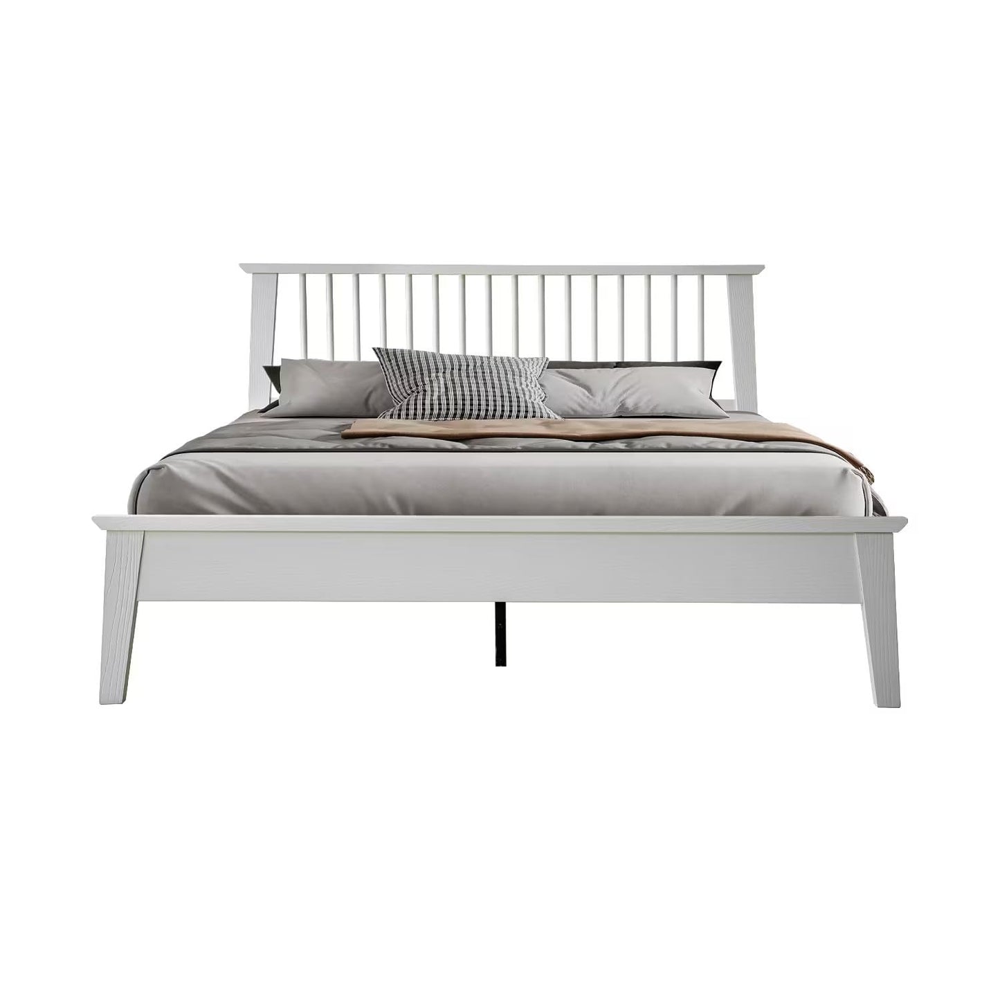 Full Size Bed Frame, Headboard & Footboard, Solid Wood Platform Bed, Anti-Slip & Noise-Free, 12 Durable Slatted Base, Centre Metal Legs, Easy Assembly, No Box Spring Needed, Pure White Finish YUF-39