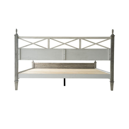 King Size Platform Bed Frame with Solid Wood Headboard & Footboard, 12 Heavy-Duty Slatted, Metal Legs, Anti-Slip & Noise-Free, Easy Assembly, No Box Spring Needed, Weathered Gray Oak Finish RIK-34
