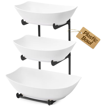 Lifewit Plastic Fruit Bowl for Kitchen Counter, 3 Tier Fruit Basket with Black Metal Stand, Tiered Fruit Holder for Countertop Serving Tray for Vegetable/Dessert in Party 28 x 21 x 35cm/11 x 8.4 x 14