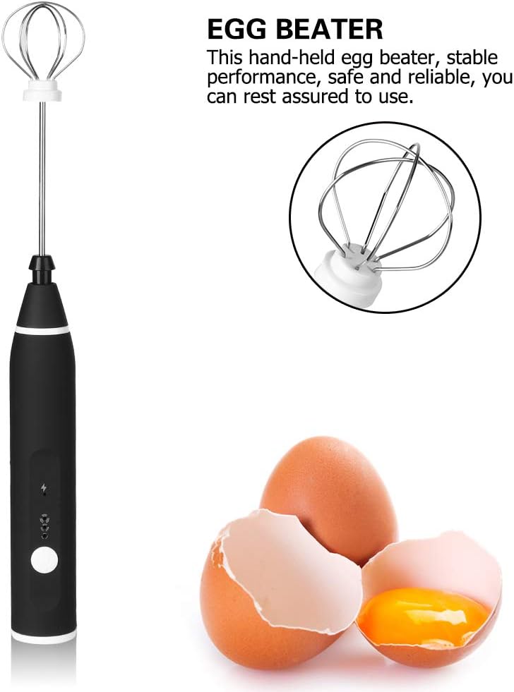 Electric Milk Frother - Automatic Egg Beater Mixer with 3 Speed Adjustable Blender and USB Charging, Black