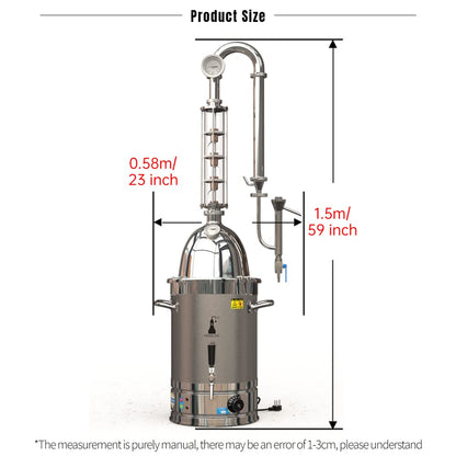 HOOLOO Alcohol Distiller Still for Home Use Kit 304 Stainless Steel Whiskey Making Kit with Thermometer Whiskey Brandy Vodka 6.3Gal (24L) (SV-30-110V)