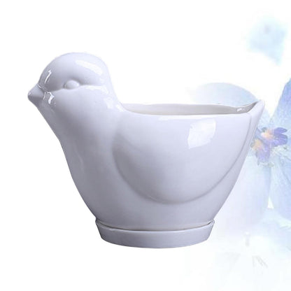 GLEAVI Ceramic Succulent Plant Pot Bird Shape with Tray Small White Flower Pot Indoor Desktop Planter for Home Office Garden Decoration