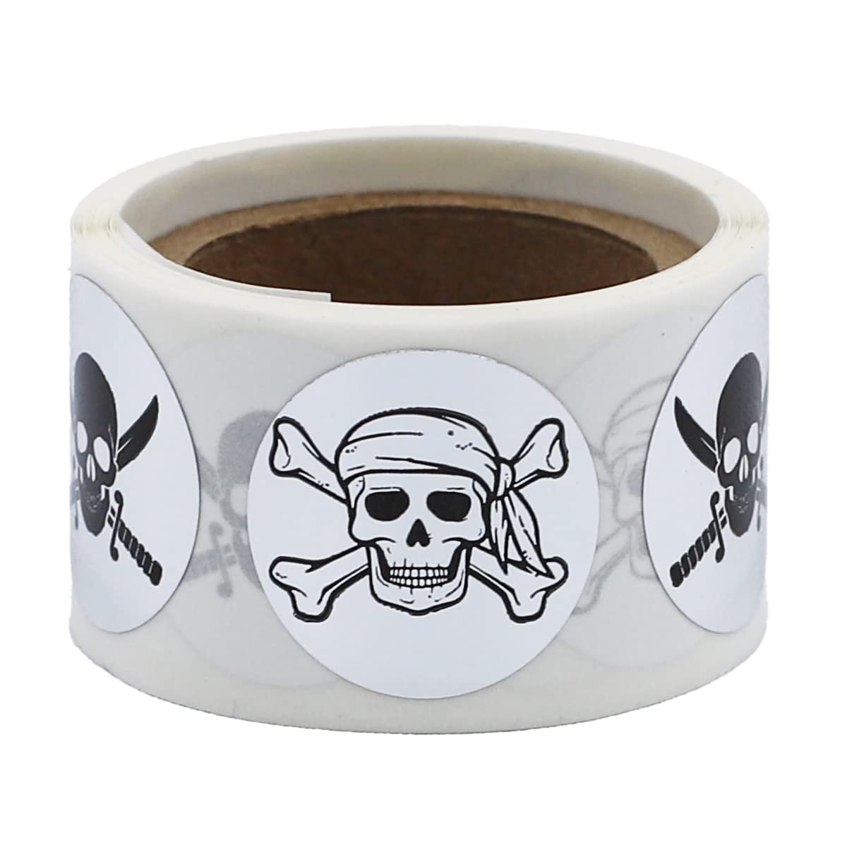 Silver Skull and Crossbones Stickers - 3/4 Inch Round, 100 Metallic Labels Per Roll for Packaging, Crafts, Halloween, and Themed Decorations - Made in the USA
