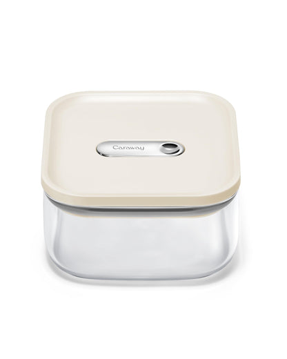 Caraway 1qt Glass Airtight Food Storage Container with Lid – Non-Toxic, BPA-Free Kitchen Storage Container – Stackable, Space-Saving Airtight Container for Dry Goods and More - Cream