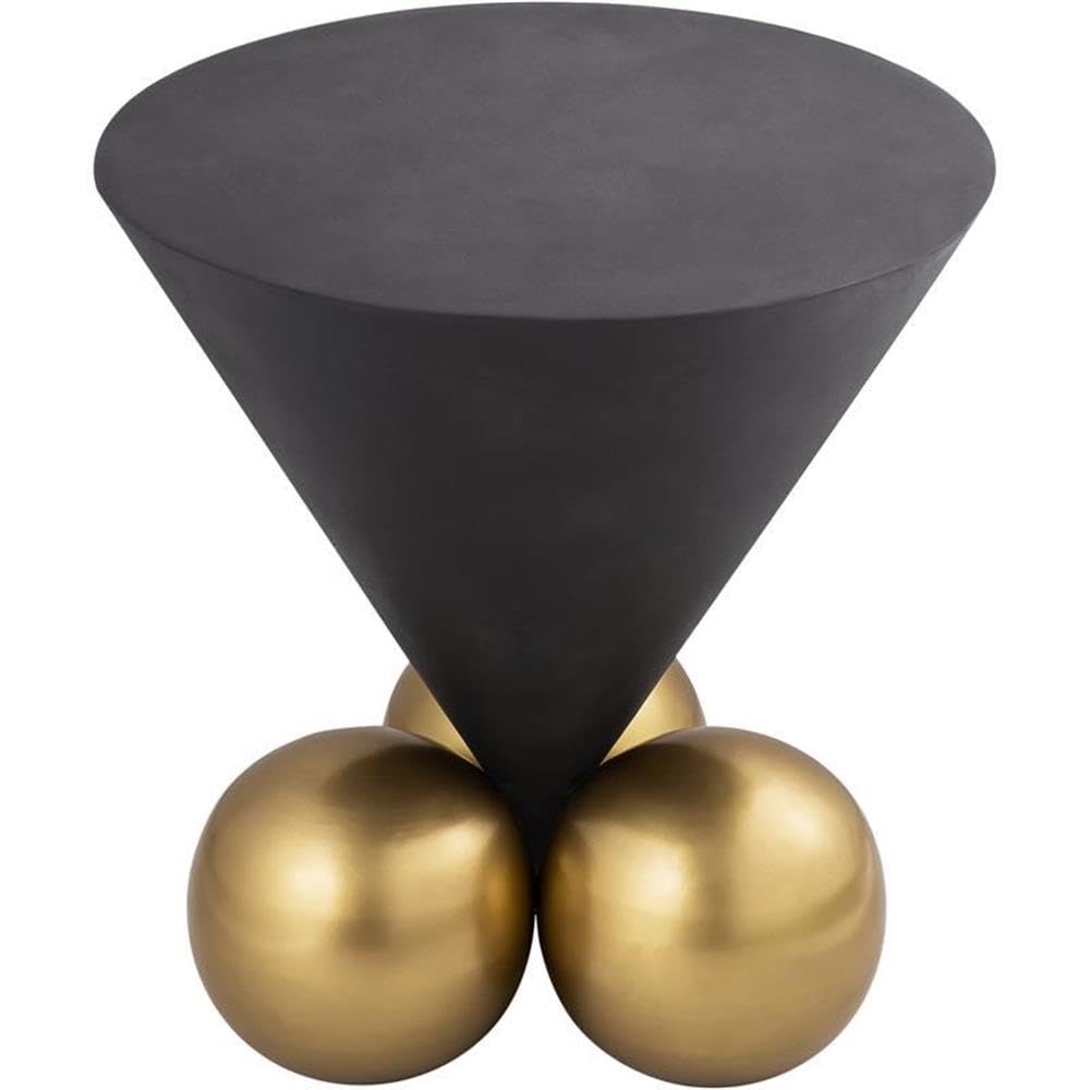 Meridian Furniture 265-E Naples Collection Modern | Contemporary Round End Table with Grey Textured Cement Table Top and a Brushed Brass Base, 20" W x 20" D x 21" H