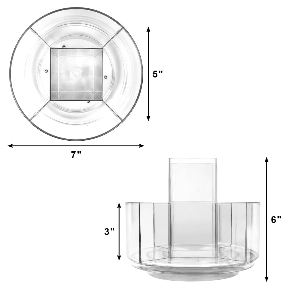 YOFANNER Rotating Acrylic Pen Holder, Clear Pencil Holder for Desk, 360 Degree Rotating Makeup Brush Holder and Storage Organizer, Modern Desk Organizer for School, Home and Office.