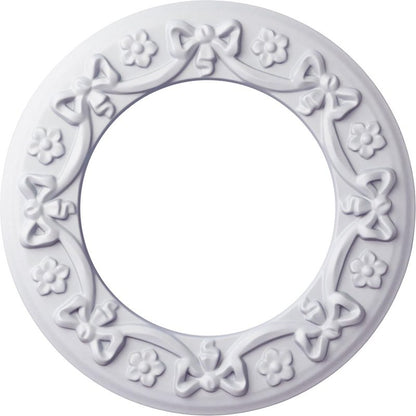 Ekena Millwork CM12RI Ribbon with Bow Ceiling Medallion, 12 1/4"OD x 7 1/2"ID x 7/8"P, Primed