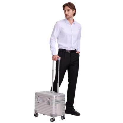 Perle Path Full Aluminum Camera Carry-On Luggage DSLR Shockproof TSA lock Photography Gear Case with Removable Dividers & 360° detachable Wheels Luggage Rolling camera bag Camera storage case (silver)