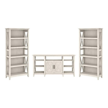 Bush Furniture Key West Tall TV Stand with Set of 2 Bookcases, Farmhouse Entertainment Center for 65 Inch Television, 17D x 60W x 66H, Linen White Oak