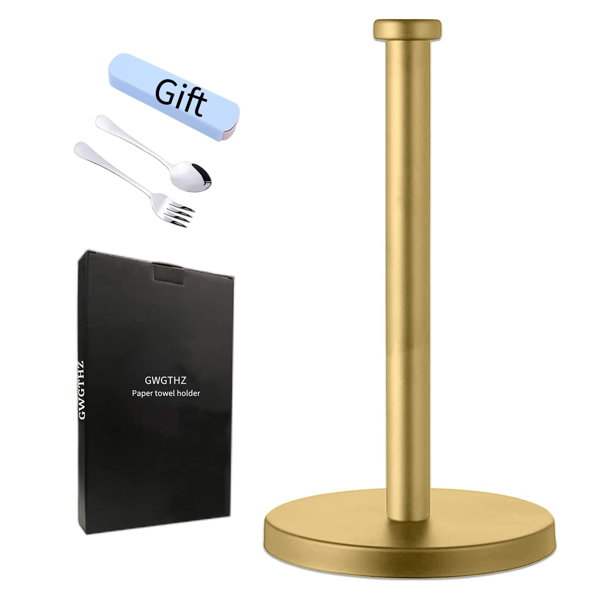 GWGTHZ Stainless Steel Gold Paper Towel Holder Countertop for Kitchen Bathroom, Standing Paper Towel Holder with Weighted Base.