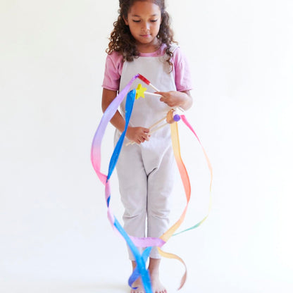 Sarah's Silks Boho Rainbow Streamer - 8' Long Ribbon Wand for Kids, Pretend Play, Dance, Baton Stick Twirling, and Gymnastics Party Favors | 100% Silk and Wood Montessori and Waldorf Toys (1)