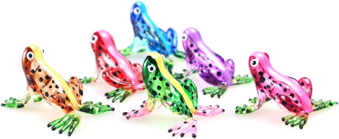 ChangThai Design Tiny 2¼" Purple Green Black Dotted Frog Figurine - Miniature Hand Blown Painted Glass Collectible