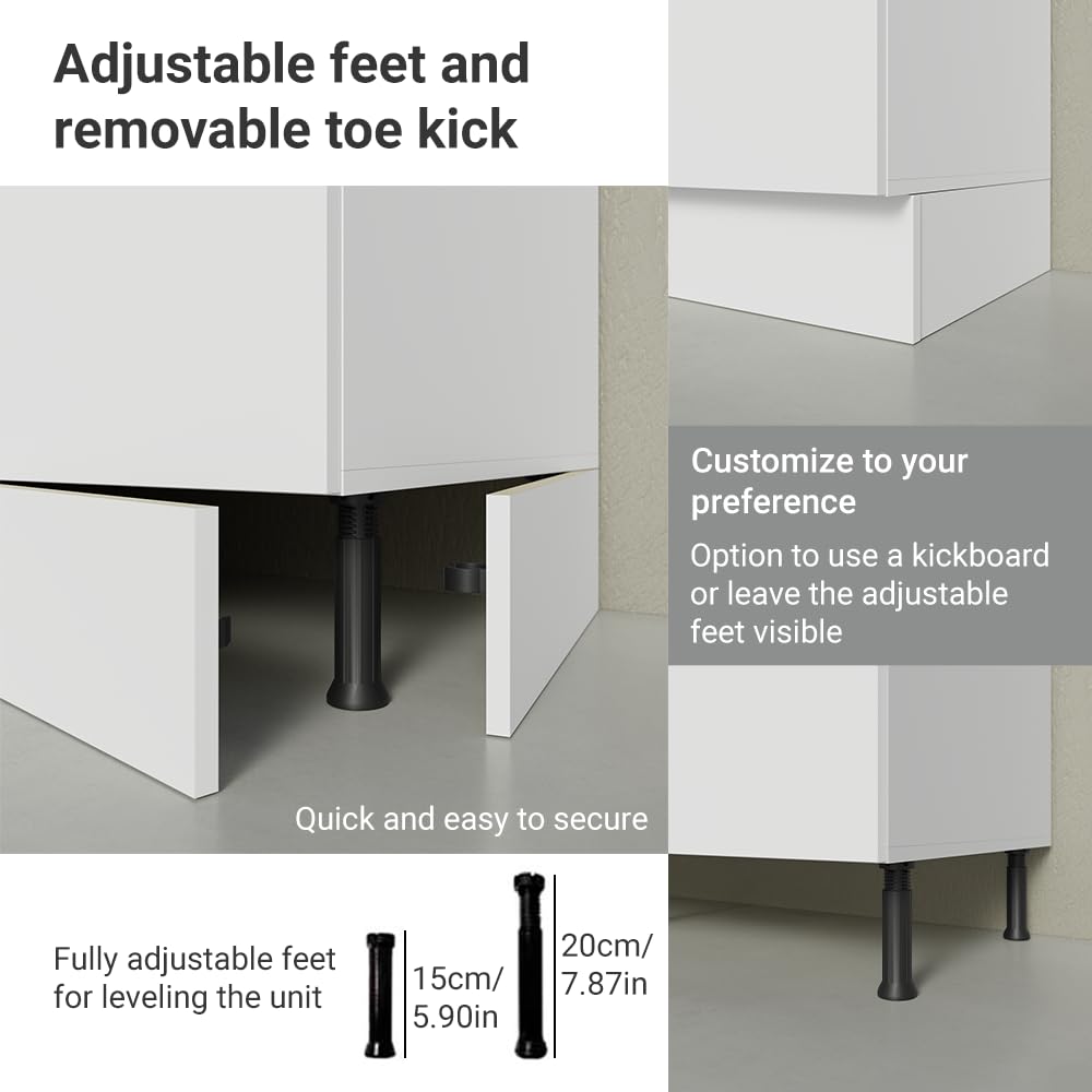 Madesa Garage and Utility Room Storage Cabinet, 78 Inch Wooden Base Unit with 3 Drawers 4 Doors and Adjustable Feet, White